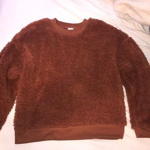 Rustic orange fuzzy Sherpa crew neck